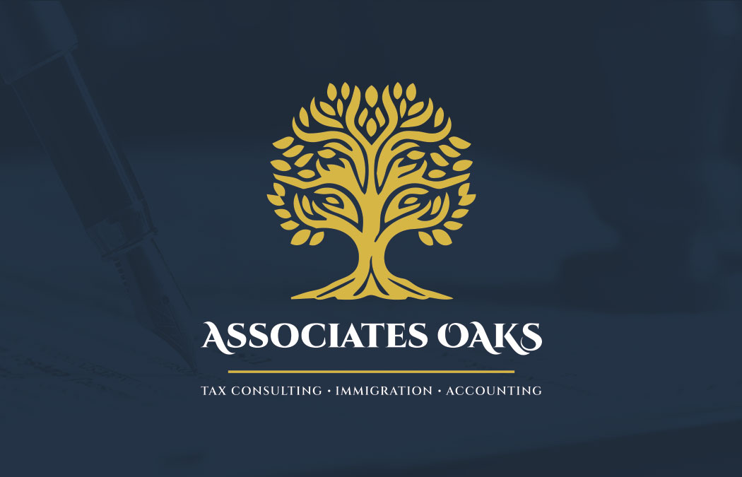 Logo original de Associates Oaks: árbol dorado sobre azul oscuro
